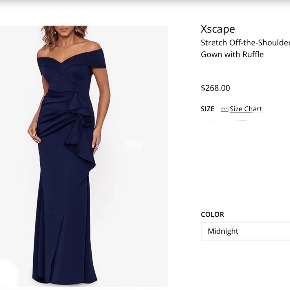 Xscape Navy One-Shoulder Dress with Ruffle